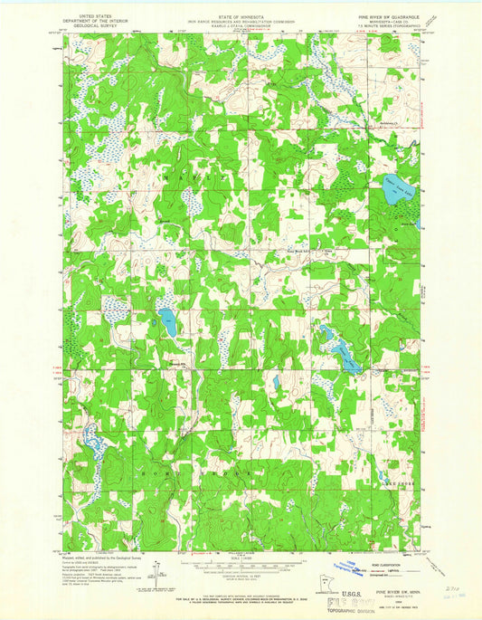 Classic USGS Pine River SW Minnesota 7.5'x7.5' Topo Map Image
