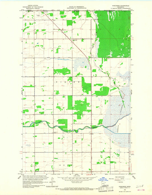 Classic USGS Pinecreek Minnesota 7.5'x7.5' Topo Map Image