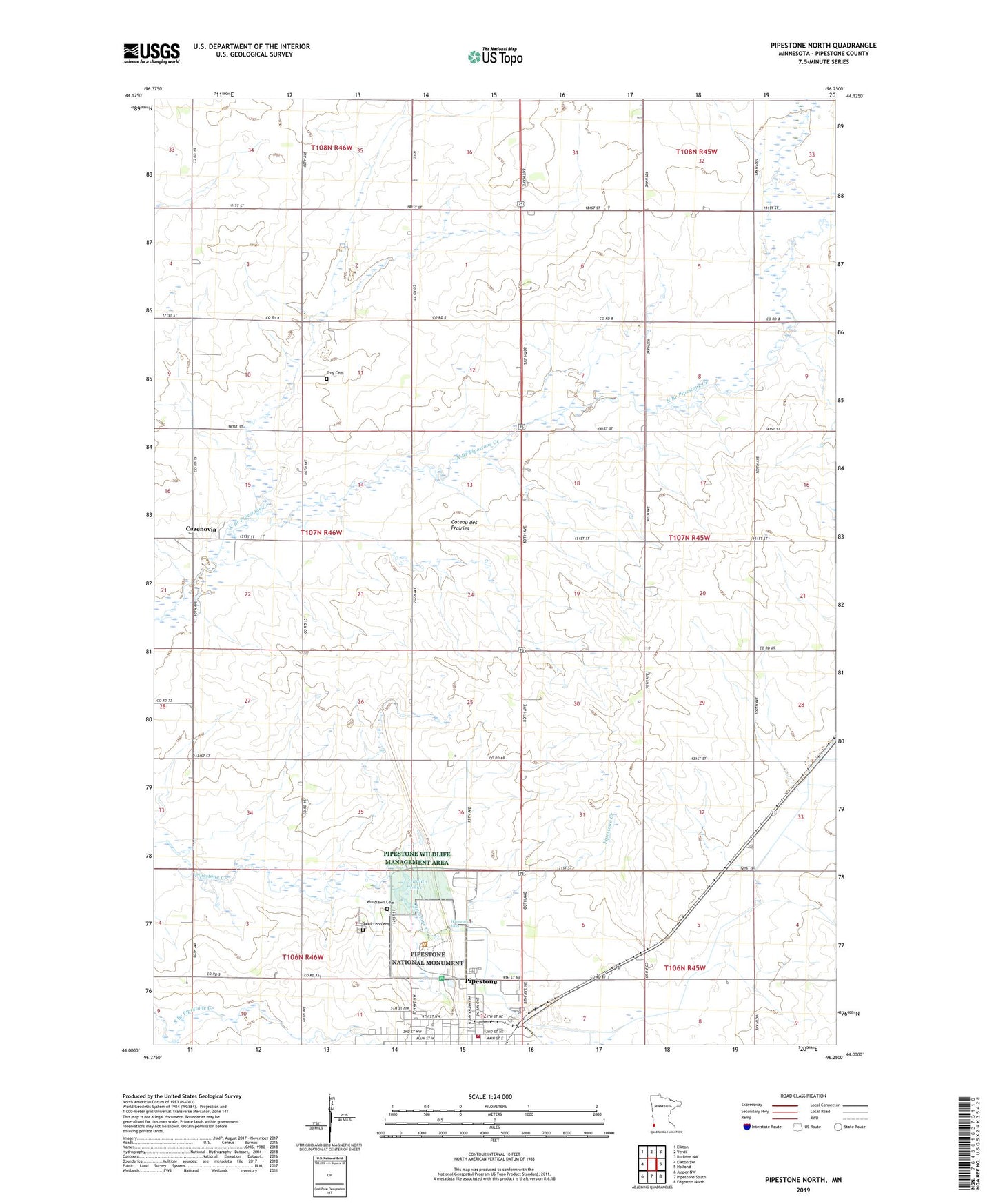 Pipestone North Minnesota US Topo Map Image