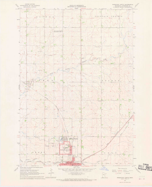 Classic USGS Pipestone North Minnesota 7.5'x7.5' Topo Map Image