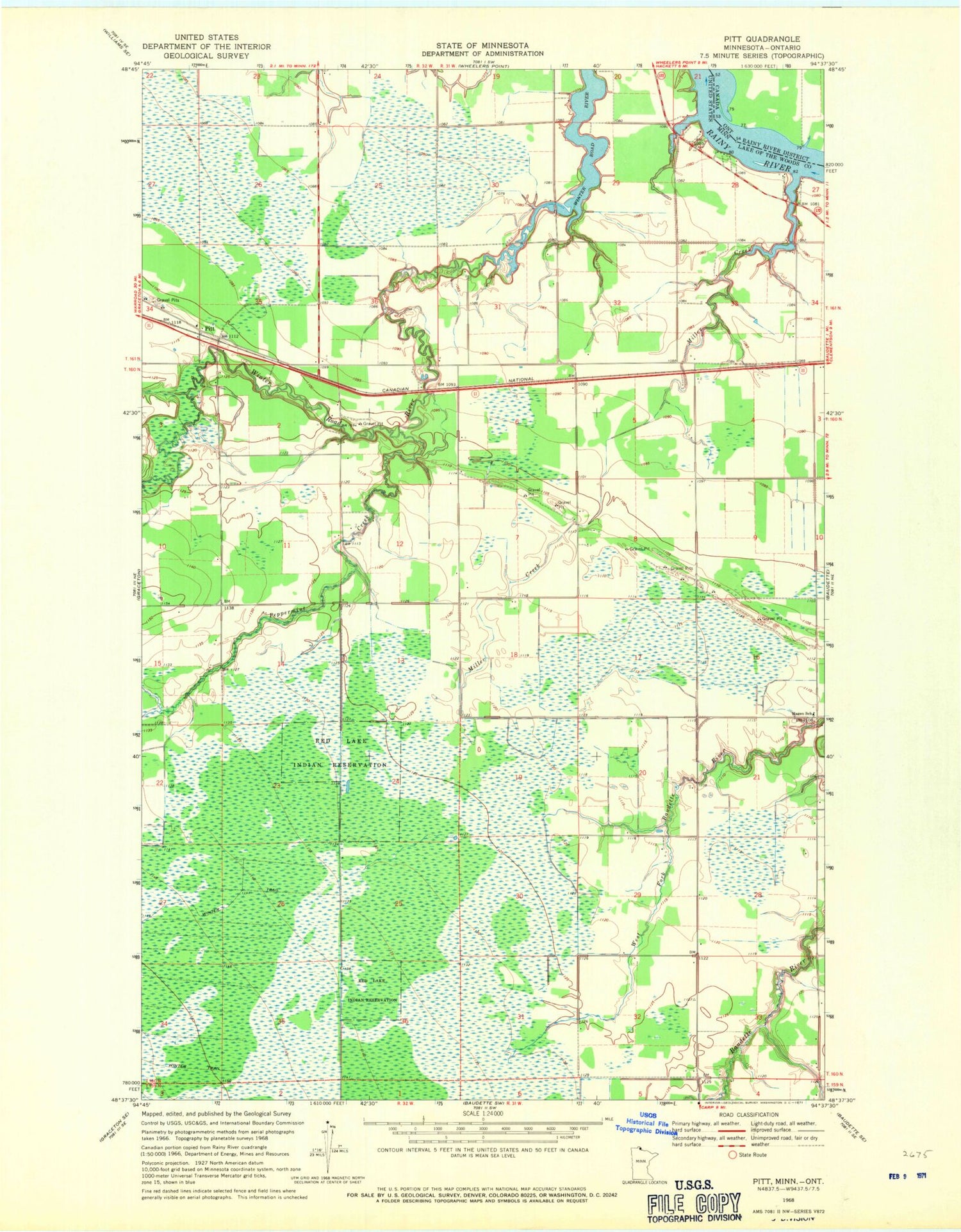 Classic USGS Pitt Minnesota 7.5'x7.5' Topo Map Image