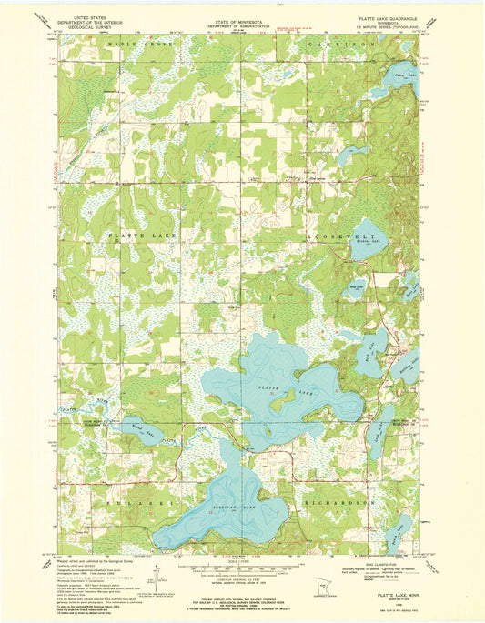 Classic USGS Platte Lake Minnesota 7.5'x7.5' Topo Map Image