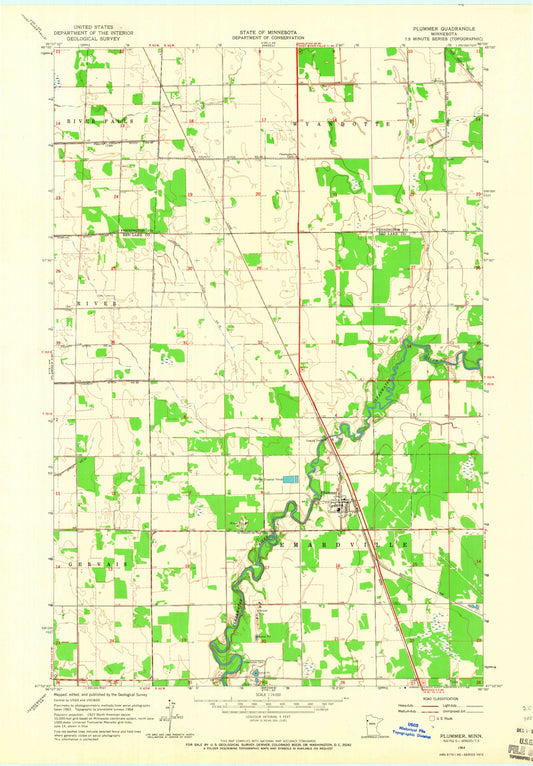 Classic USGS Plummer Minnesota 7.5'x7.5' Topo Map Image