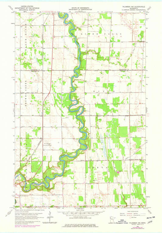 Classic USGS Plummer NW Minnesota 7.5'x7.5' Topo Map Image