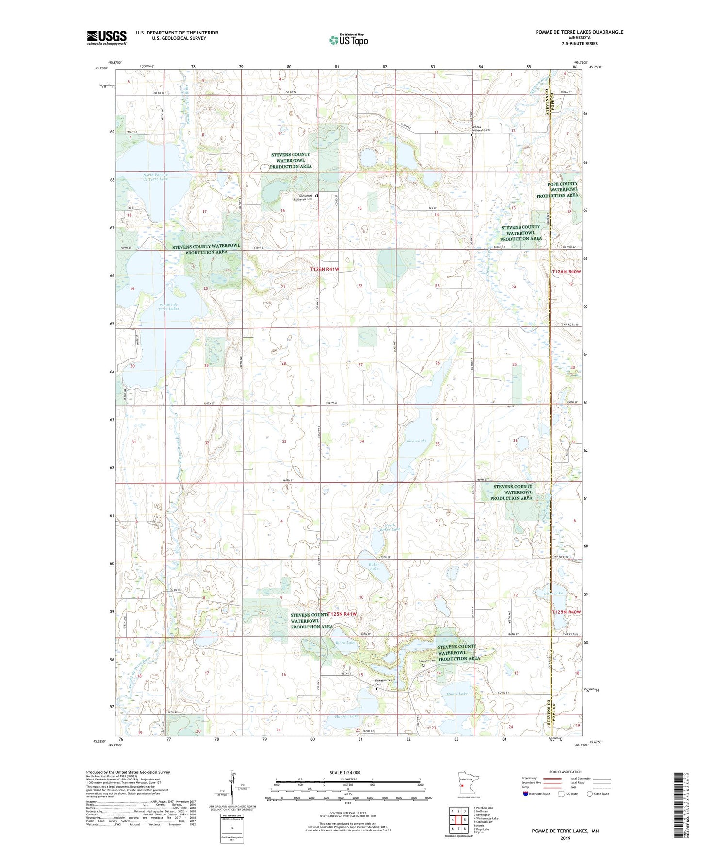 Pomme De Terre Lakes Minnesota US Topo Map Image