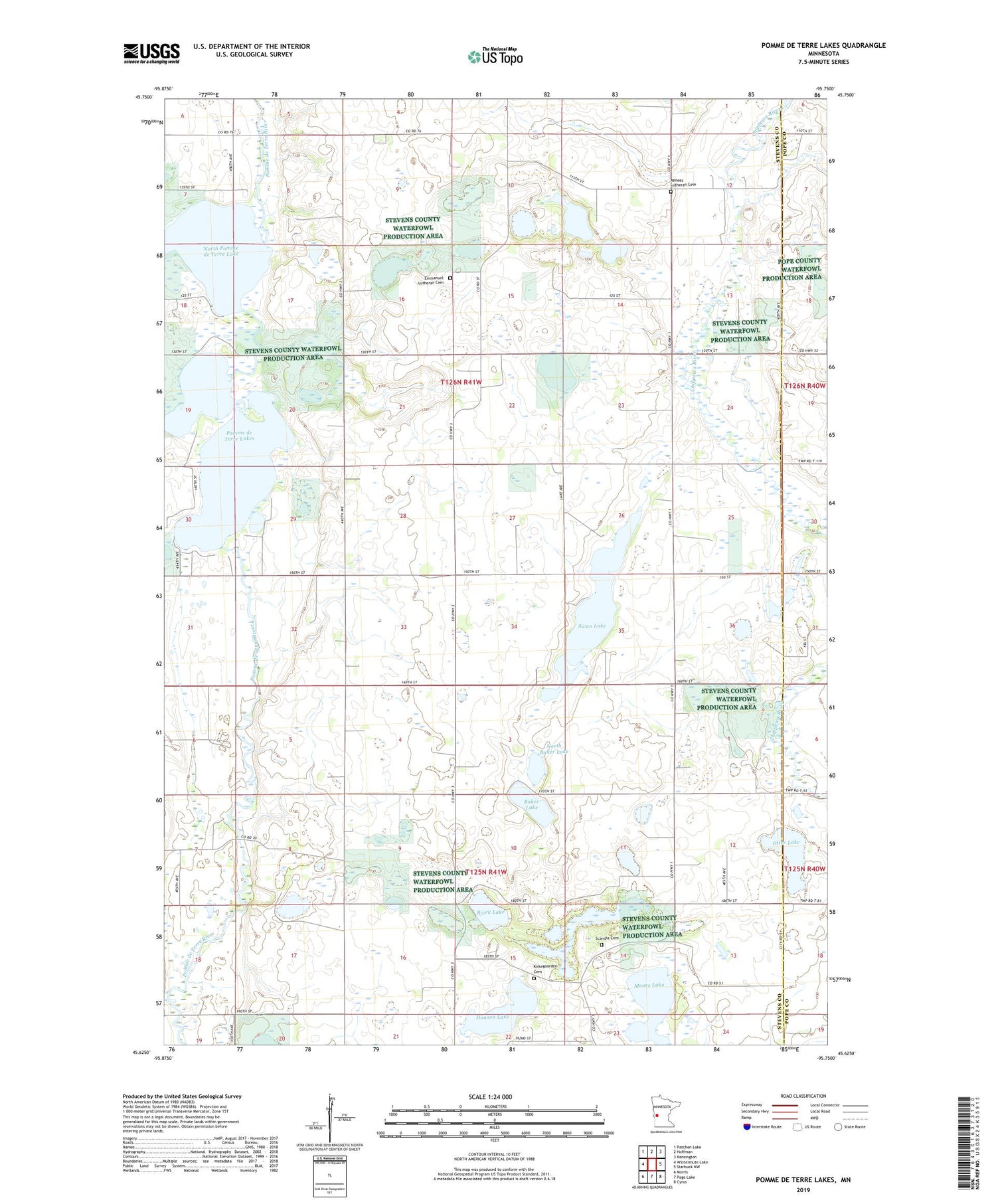 Pomme De Terre Lakes Minnesota US Topo Map Image
