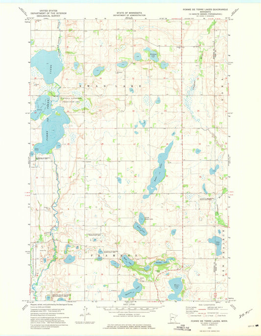 Classic USGS Pomme De Terre Lakes Minnesota 7.5'x7.5' Topo Map Image