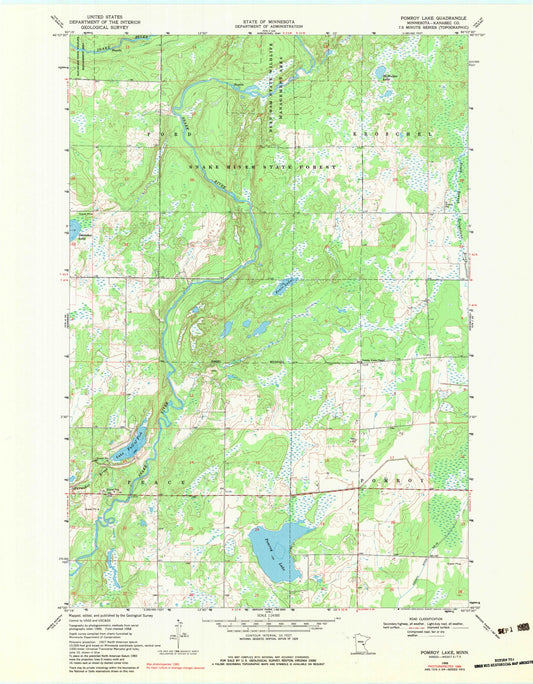 Classic USGS Pomroy Lake Minnesota 7.5'x7.5' Topo Map Image