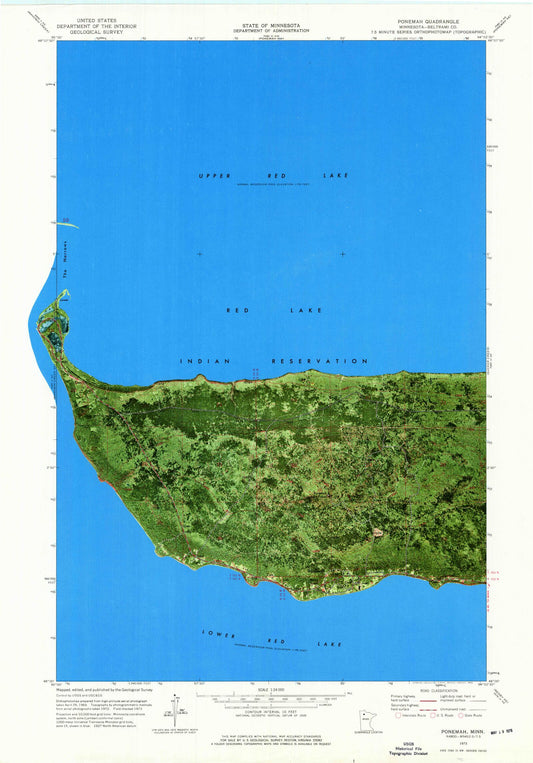 Classic USGS Ponemah Minnesota 7.5'x7.5' Topo Map Image
