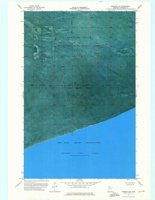 Classic USGS Ponemah NW Minnesota 7.5'x7.5' Topo Map Image