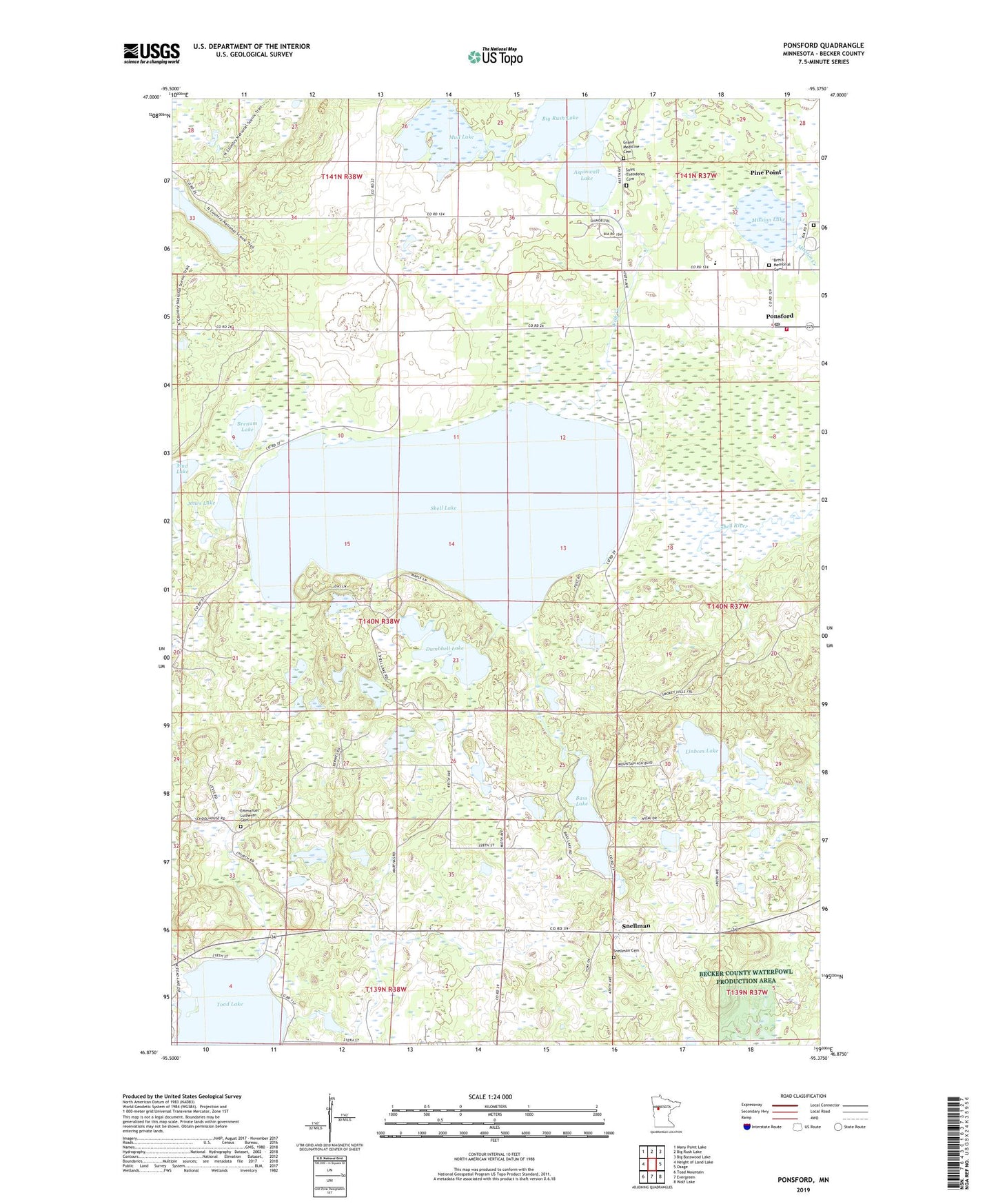 Ponsford Minnesota US Topo Map Image