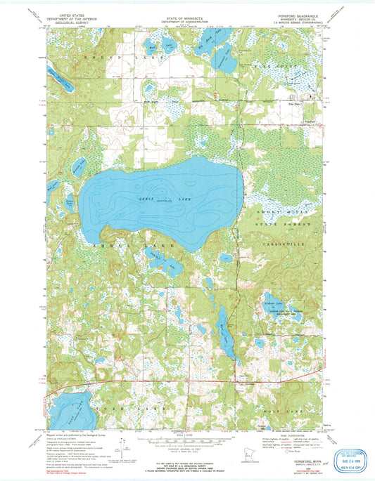 Classic USGS Ponsford Minnesota 7.5'x7.5' Topo Map Image