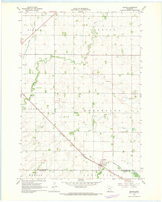 Classic USGS Porter Minnesota 7.5'x7.5' Topo Map Image