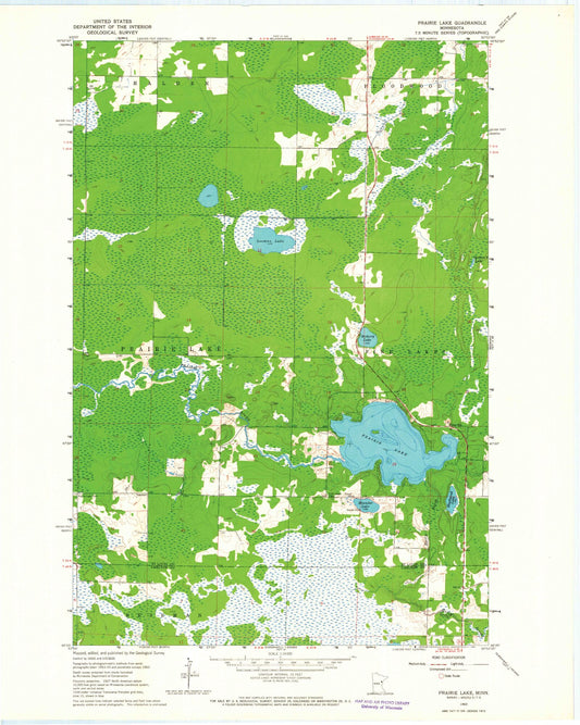 Classic USGS Prairie Lake Minnesota 7.5'x7.5' Topo Map Image