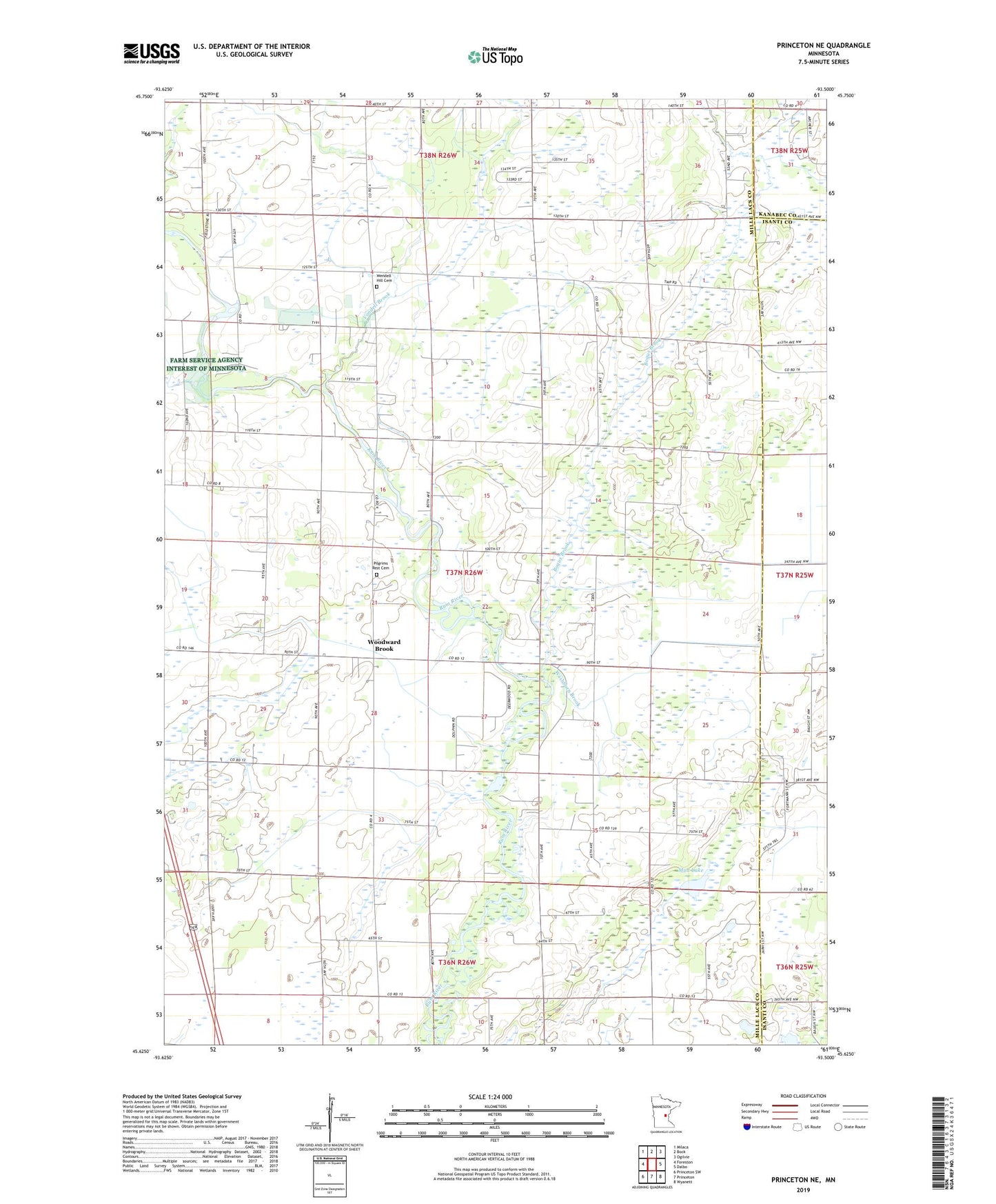 Princeton NE Minnesota US Topo Map Image