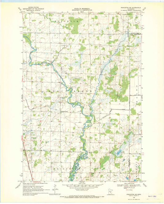 Classic USGS Princeton NE Minnesota 7.5'x7.5' Topo Map Image