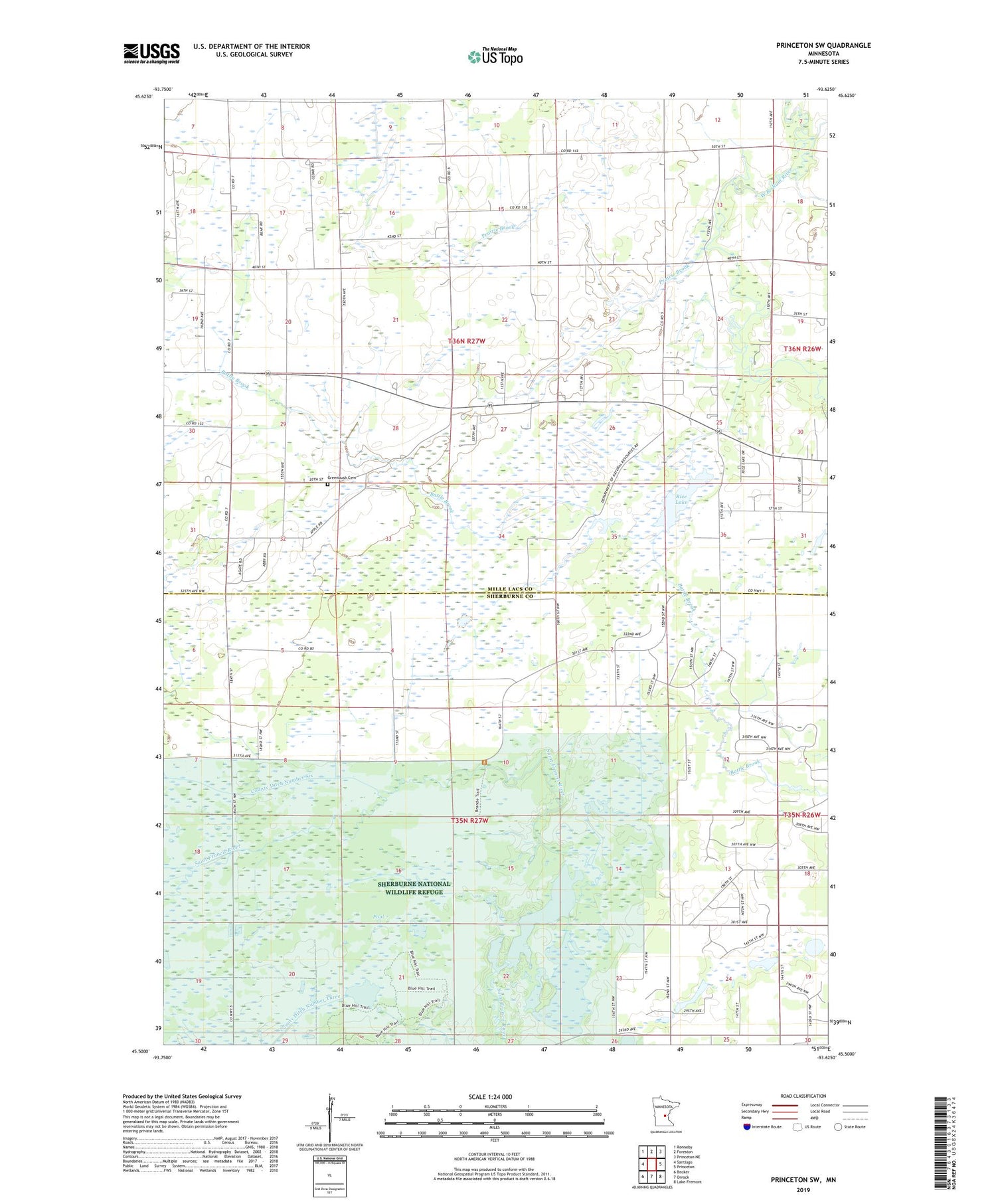 Princeton SW Minnesota US Topo Map Image