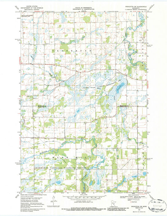 Classic USGS Princeton SW Minnesota 7.5'x7.5' Topo Map Image