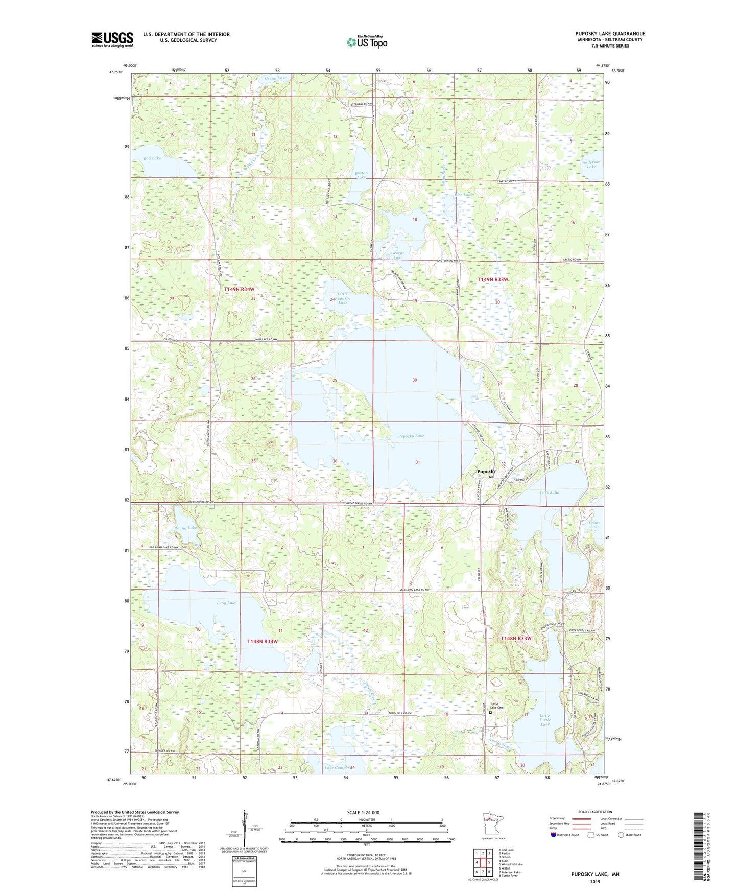 Puposky Lake Minnesota US Topo Map Image
