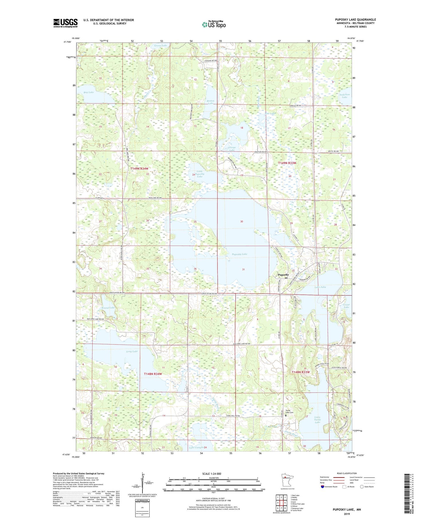 Puposky Lake Minnesota US Topo Map Image
