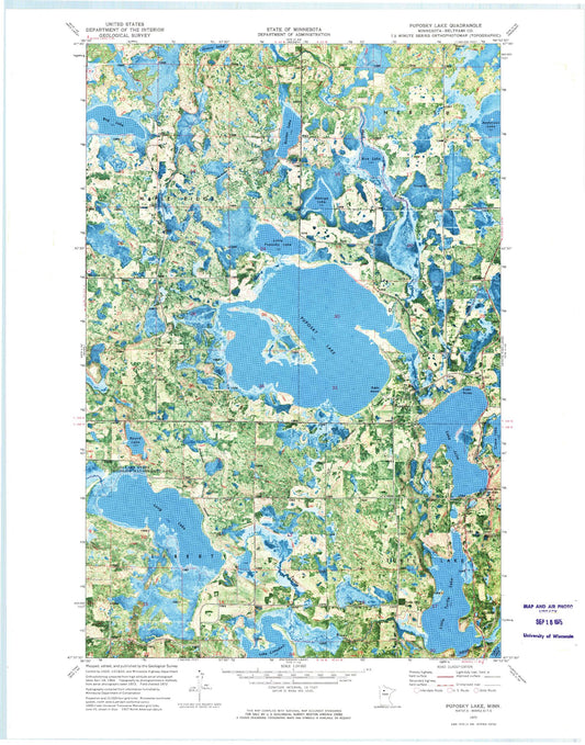 Classic USGS Puposky Lake Minnesota 7.5'x7.5' Topo Map Image