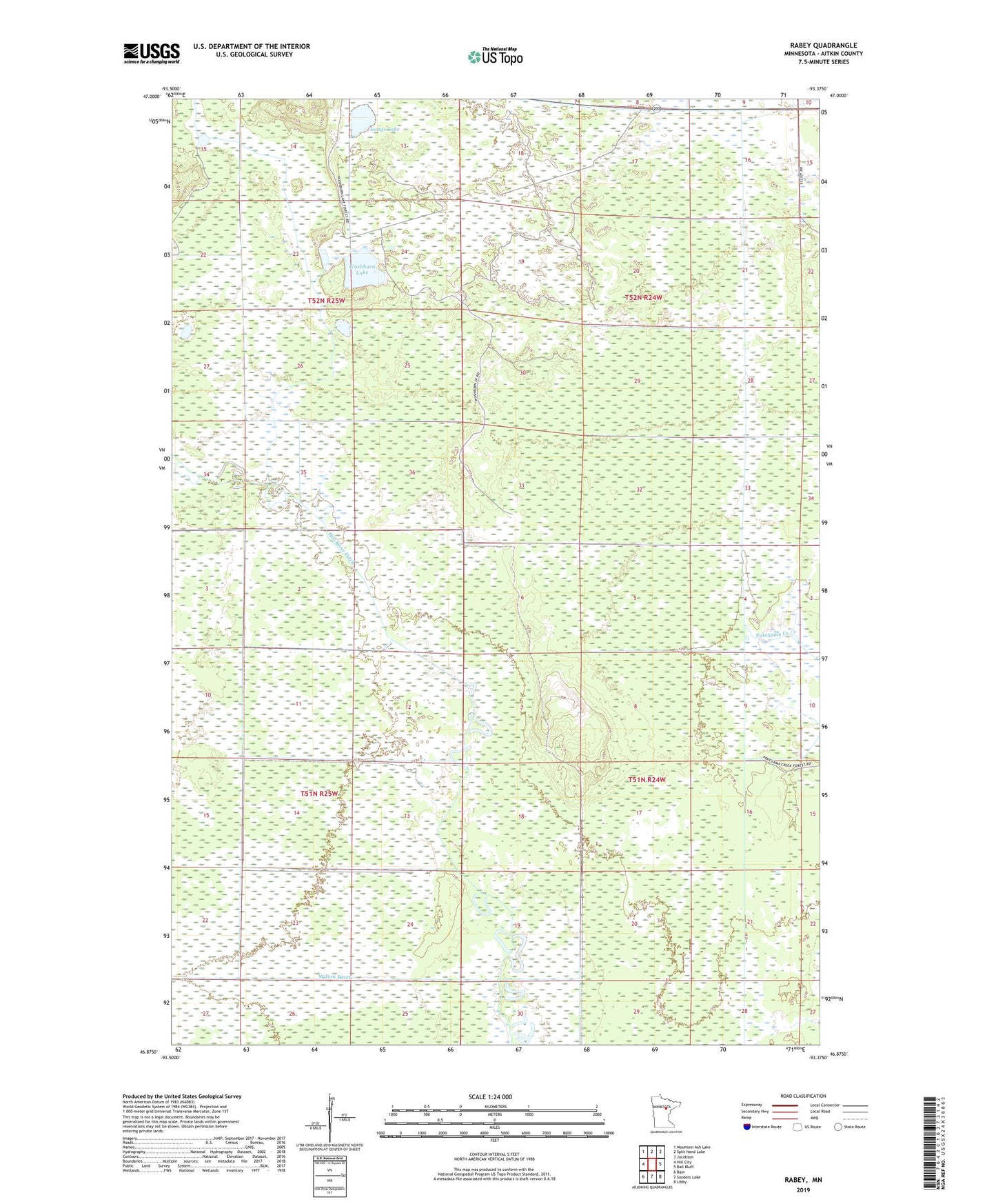 Rabey Minnesota US Topo Map Image