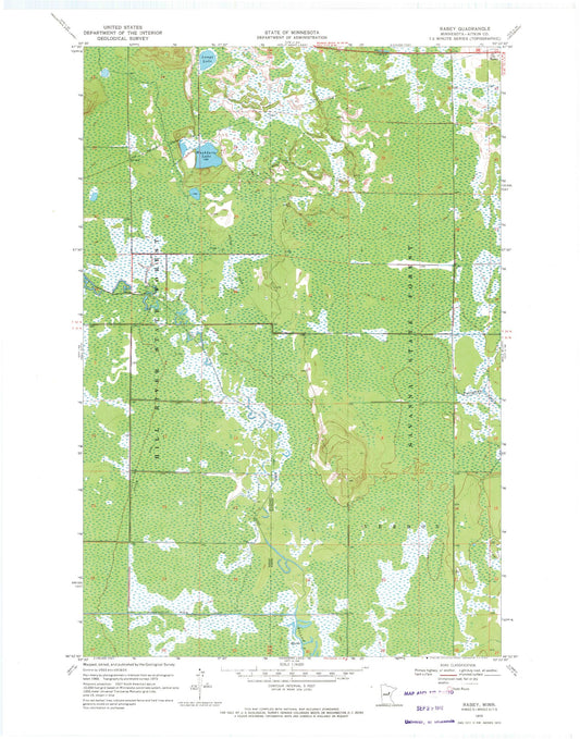 Classic USGS Rabey Minnesota 7.5'x7.5' Topo Map Image