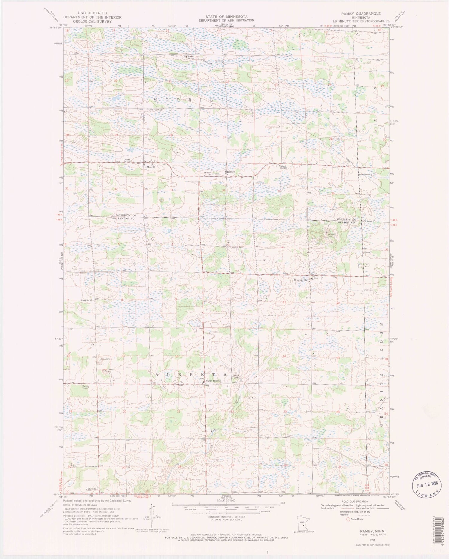 Classic USGS Ramey Minnesota 7.5'x7.5' Topo Map Image