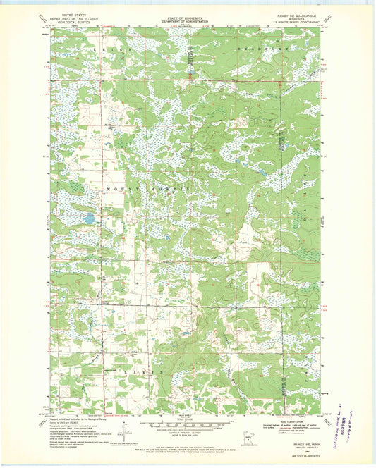 Classic USGS Ramey NE Minnesota 7.5'x7.5' Topo Map Image