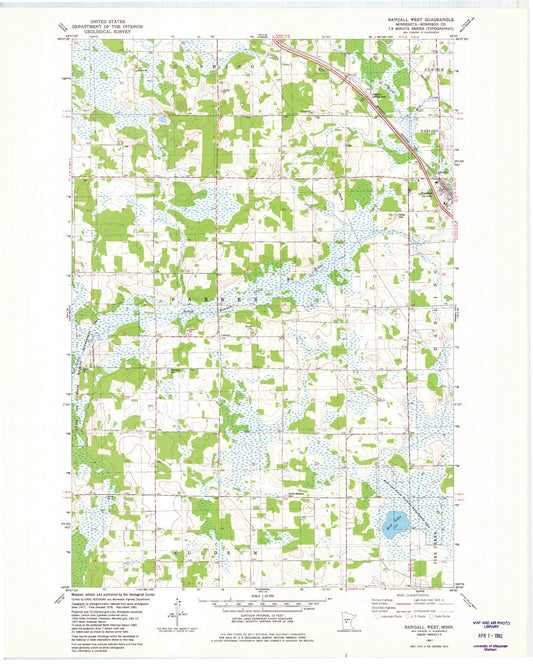 Classic USGS Randall West Minnesota 7.5'x7.5' Topo Map Image