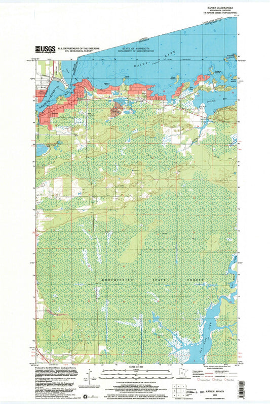 Classic USGS Ranier Minnesota 7.5'x7.5' Topo Map Image