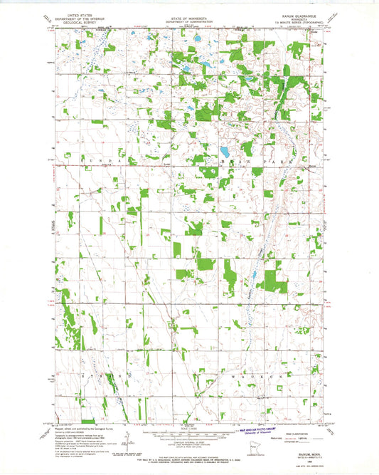 Classic USGS Ranum Minnesota 7.5'x7.5' Topo Map Image