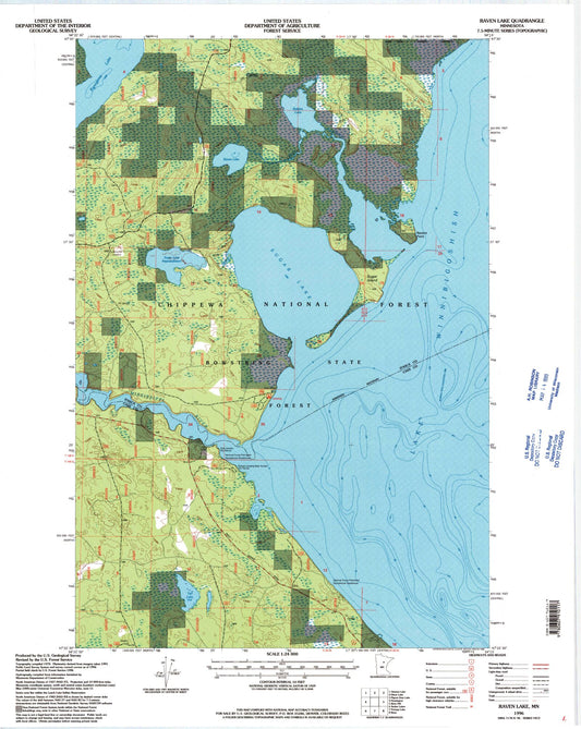 Classic USGS Raven Lake Minnesota 7.5'x7.5' Topo Map Image
