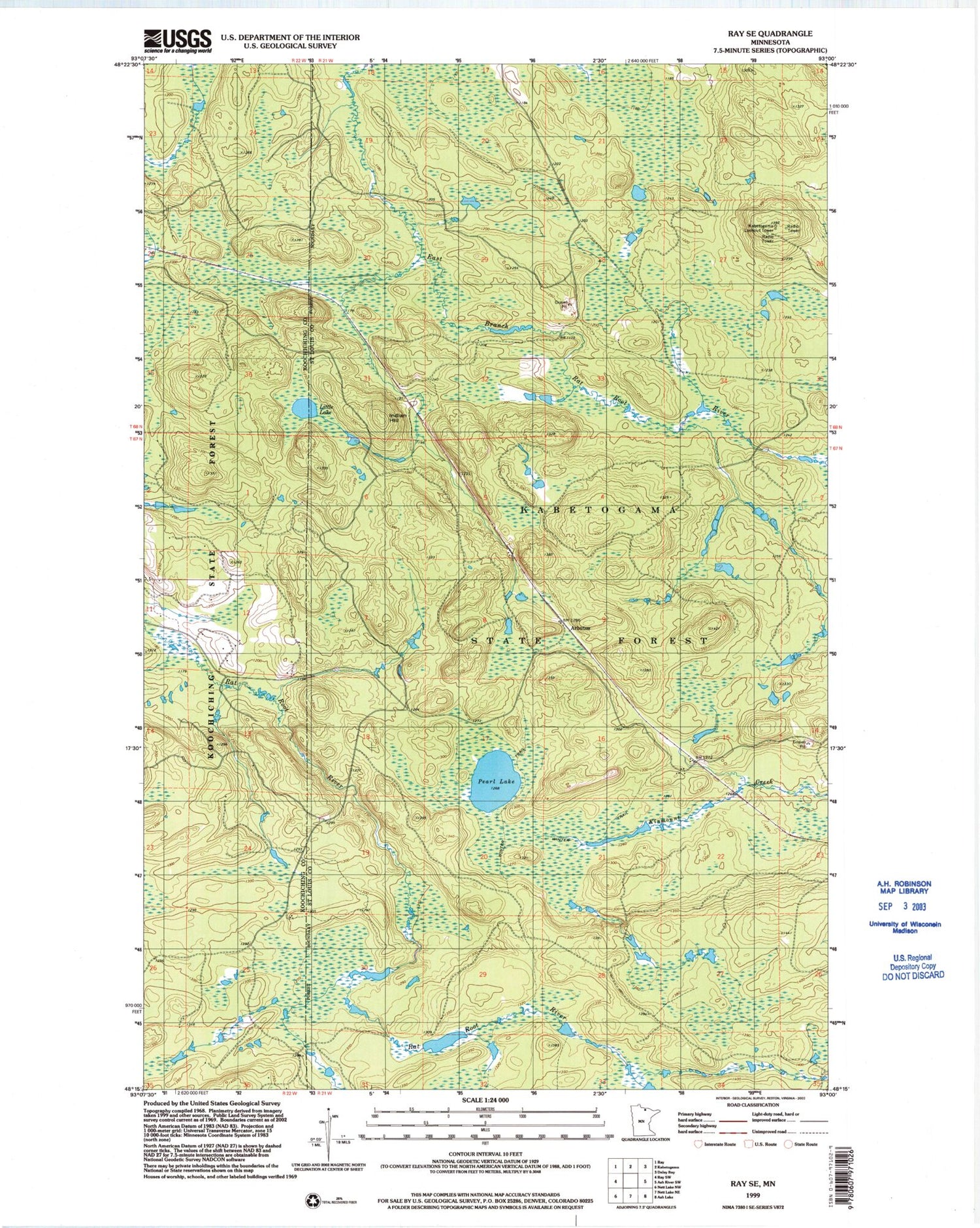 Classic USGS Ray SE Minnesota 7.5'x7.5' Topo Map Image