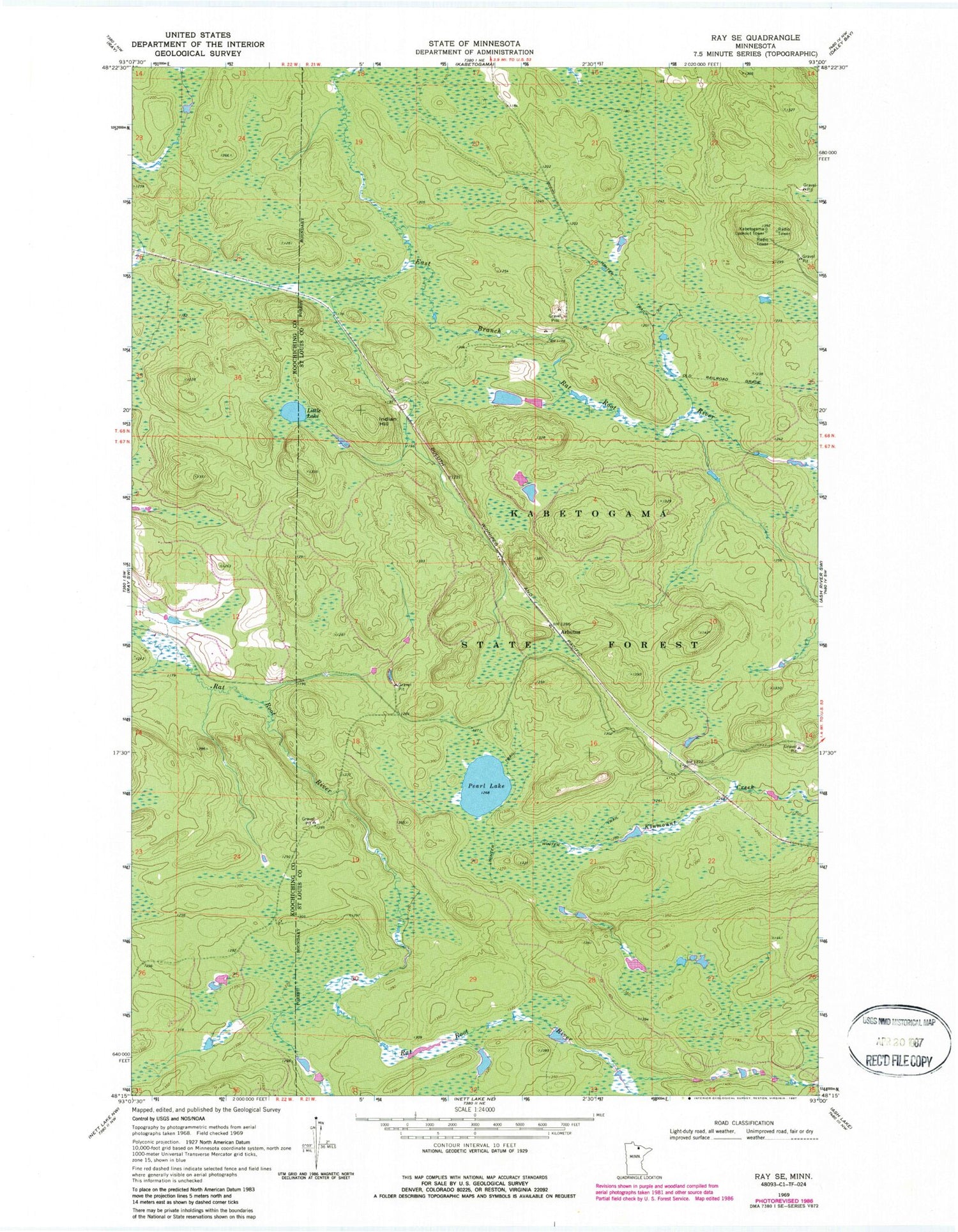Classic USGS Ray SE Minnesota 7.5'x7.5' Topo Map Image