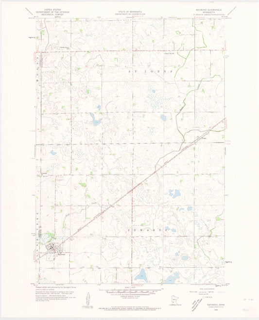 Classic USGS Raymond Minnesota 7.5'x7.5' Topo Map Image