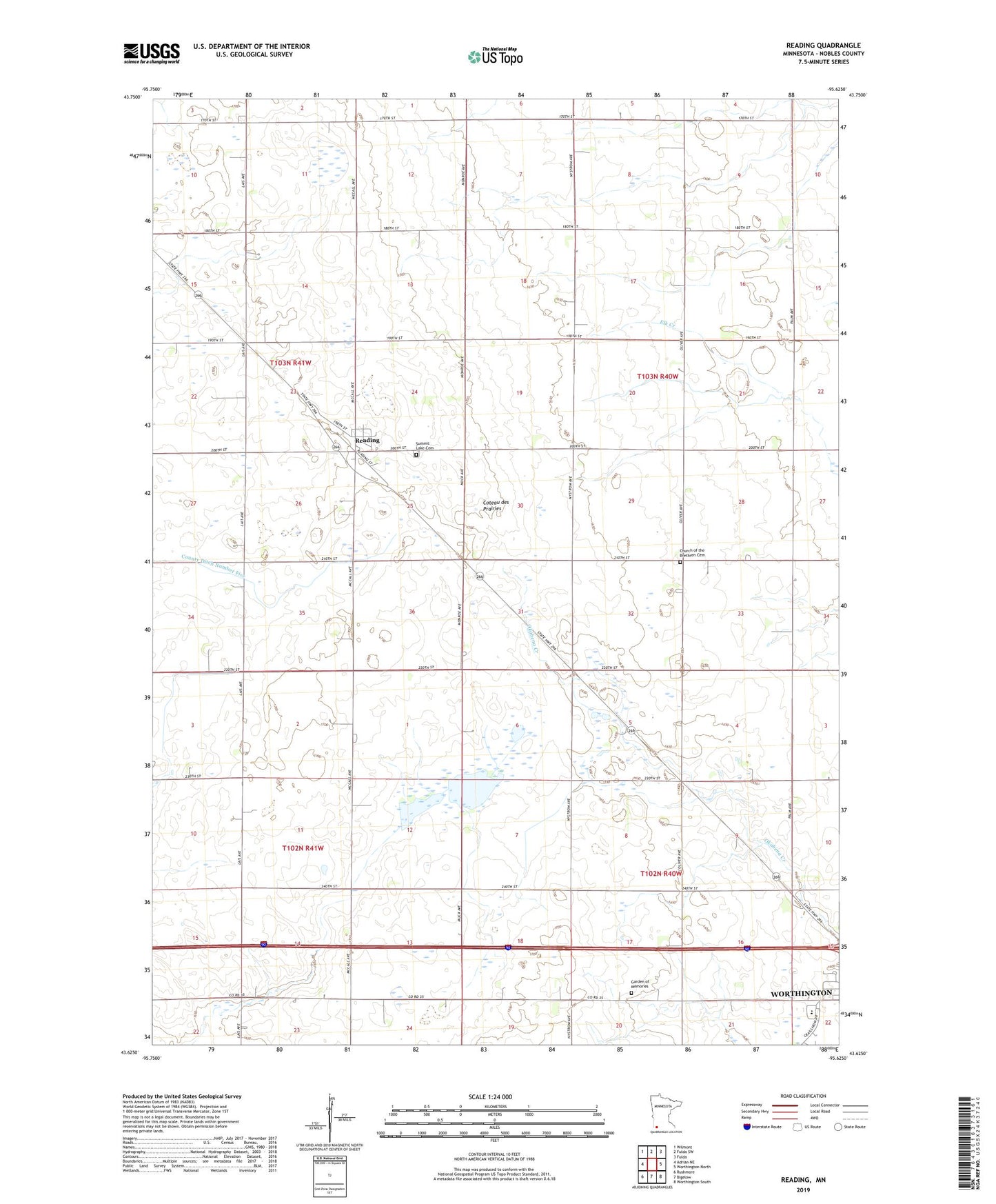 Reading Minnesota US Topo Map Image