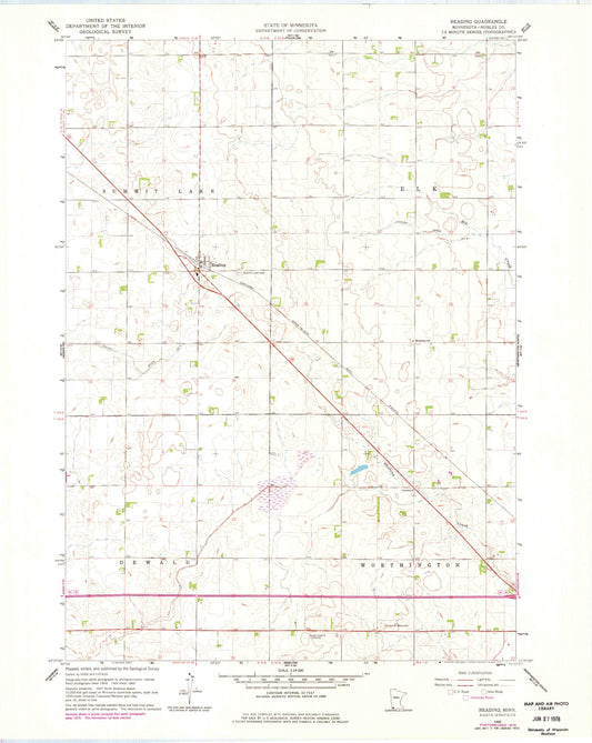 Classic USGS Reading Minnesota 7.5'x7.5' Topo Map Image