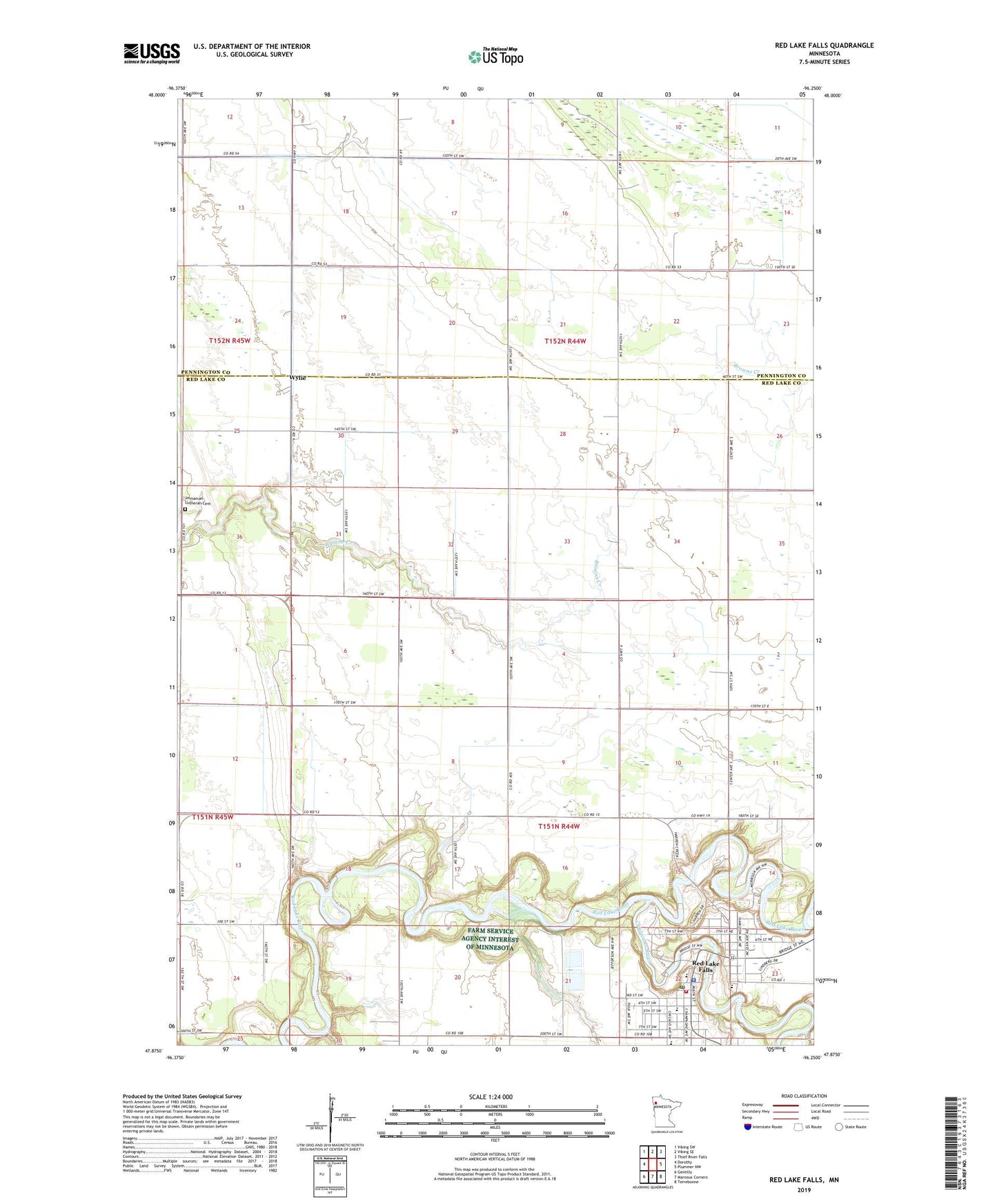Red Lake Falls Minnesota US Topo Map Image