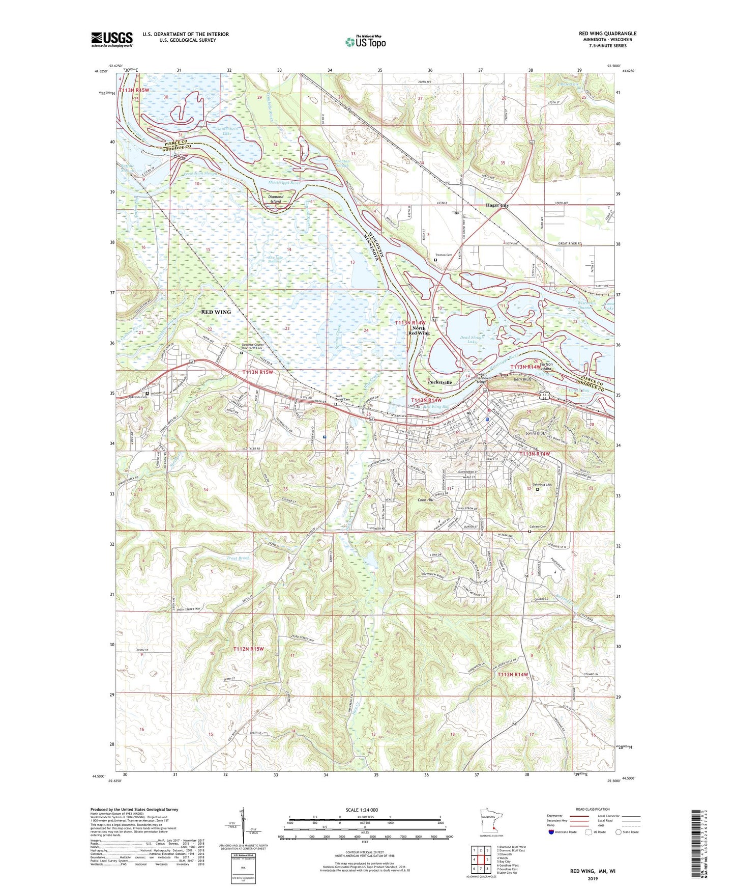 Red Wing Minnesota US Topo Map Image