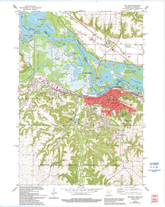 Classic USGS Red Wing Minnesota 7.5'x7.5' Topo Map Image
