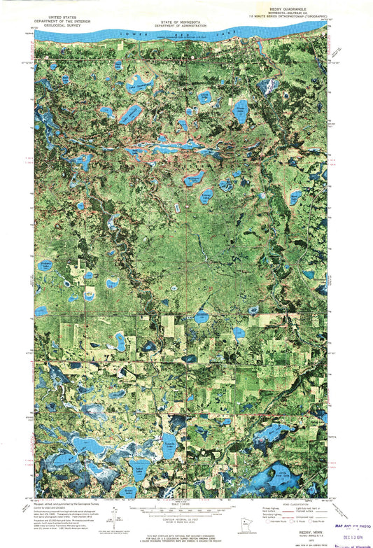 Classic USGS Redby Minnesota 7.5'x7.5' Topo Map Image