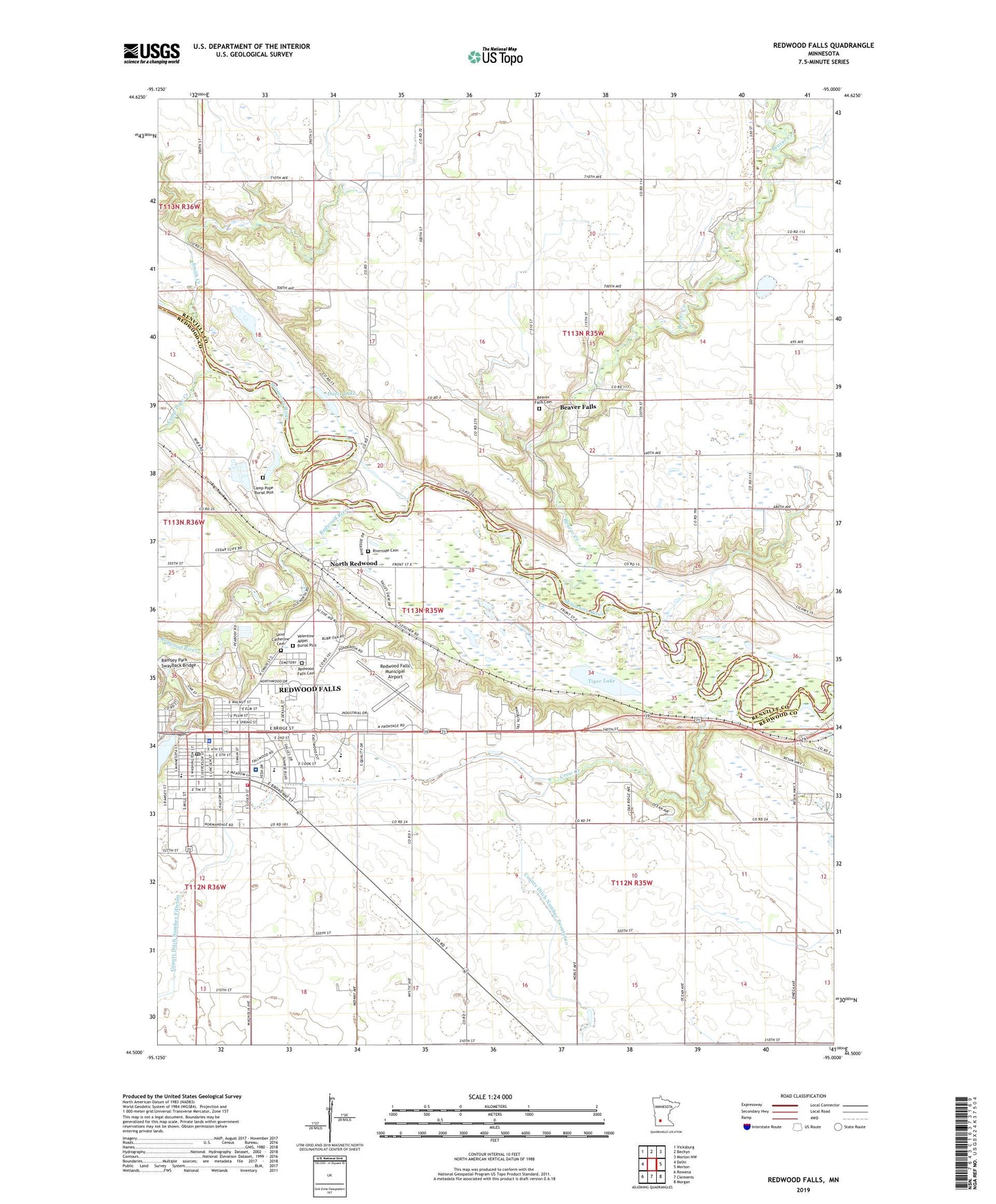 Redwood Falls Minnesota US Topo Map Image