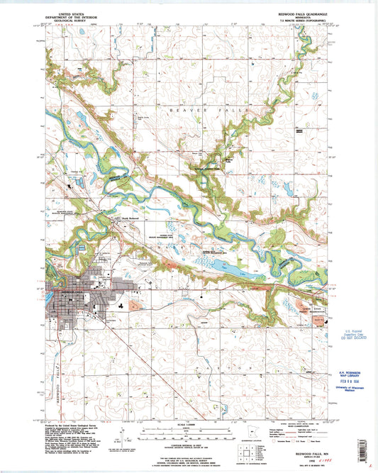 Classic USGS Redwood Falls Minnesota 7.5'x7.5' Topo Map Image