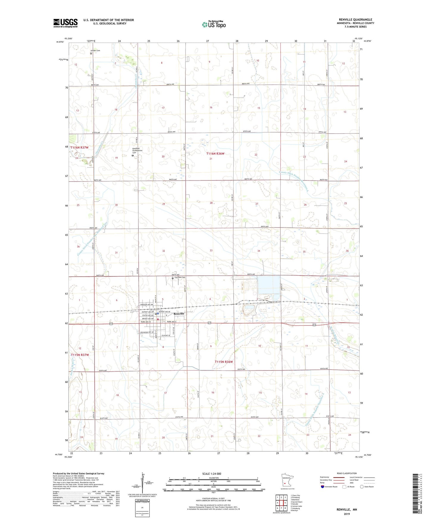 Renville Minnesota US Topo Map Image