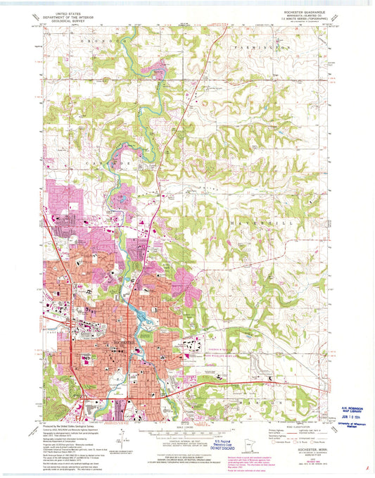 Classic USGS Rochester Minnesota 7.5'x7.5' Topo Map Image