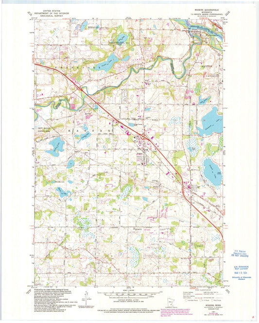 Classic USGS Rogers Minnesota 7.5'x7.5' Topo Map Image