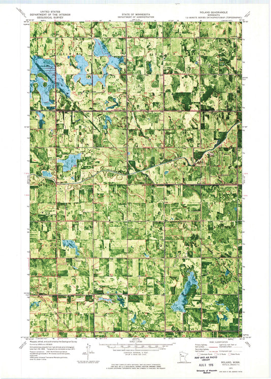 Classic USGS Roland Minnesota 7.5'x7.5' Topo Map Image