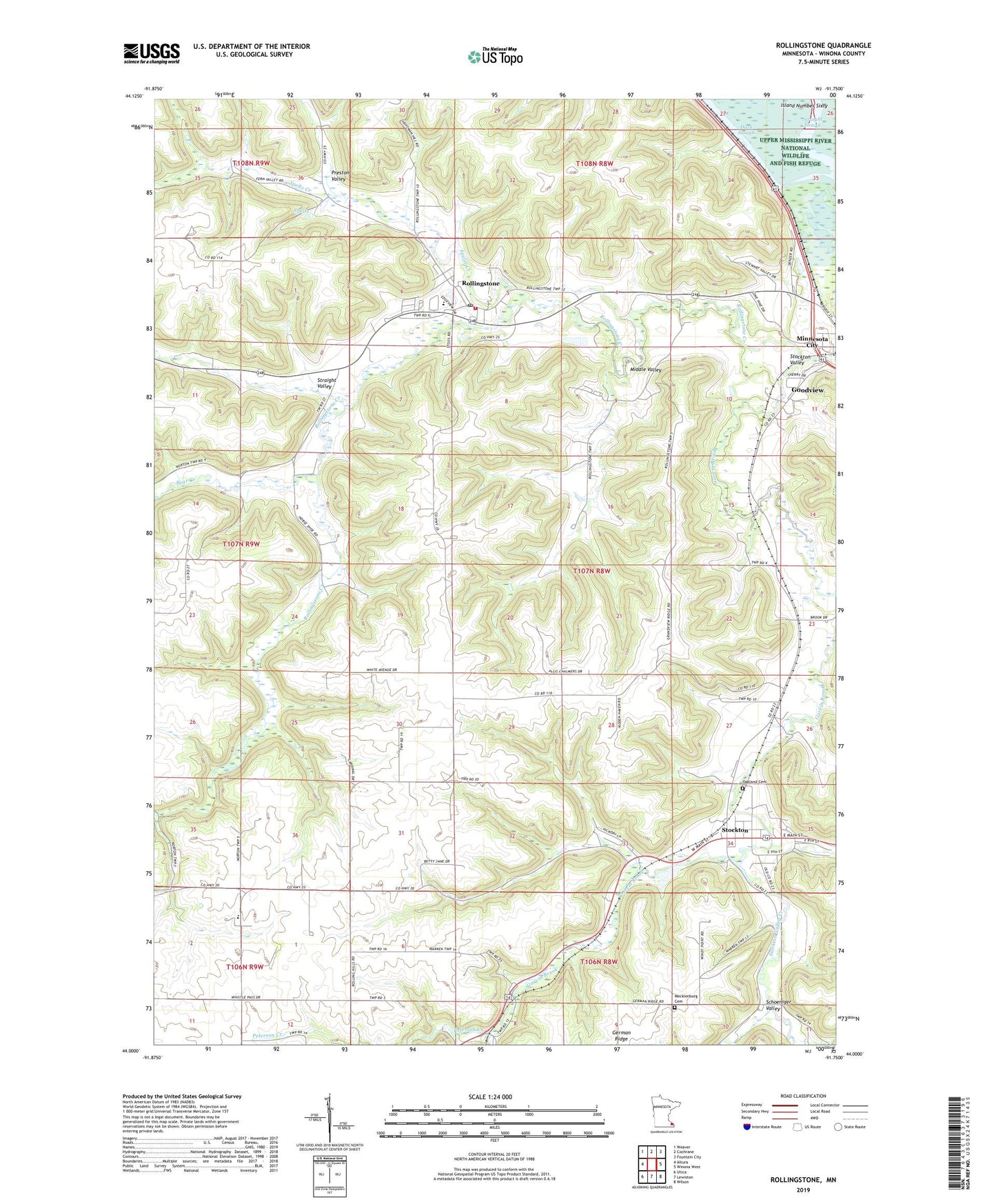 Rollingstone Minnesota US Topo Map Image