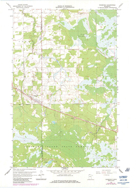 Classic USGS Roosevelt Minnesota 7.5'x7.5' Topo Map Image